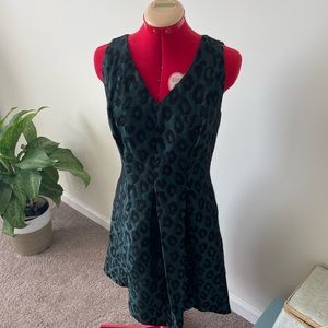 LOFT teal satin and black velvet leopard print dress